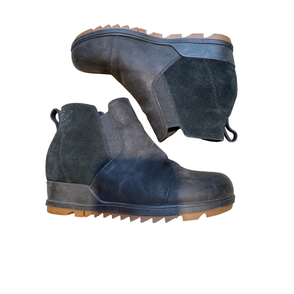 Sorel Waterproof Chelsea Boots Black Lug Sole‎ Leather Suede Women's Size 7